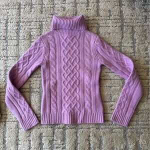 Moda International Angora Rabbit Fur Wool Cable Knit Turtleneck Sweater - Pink